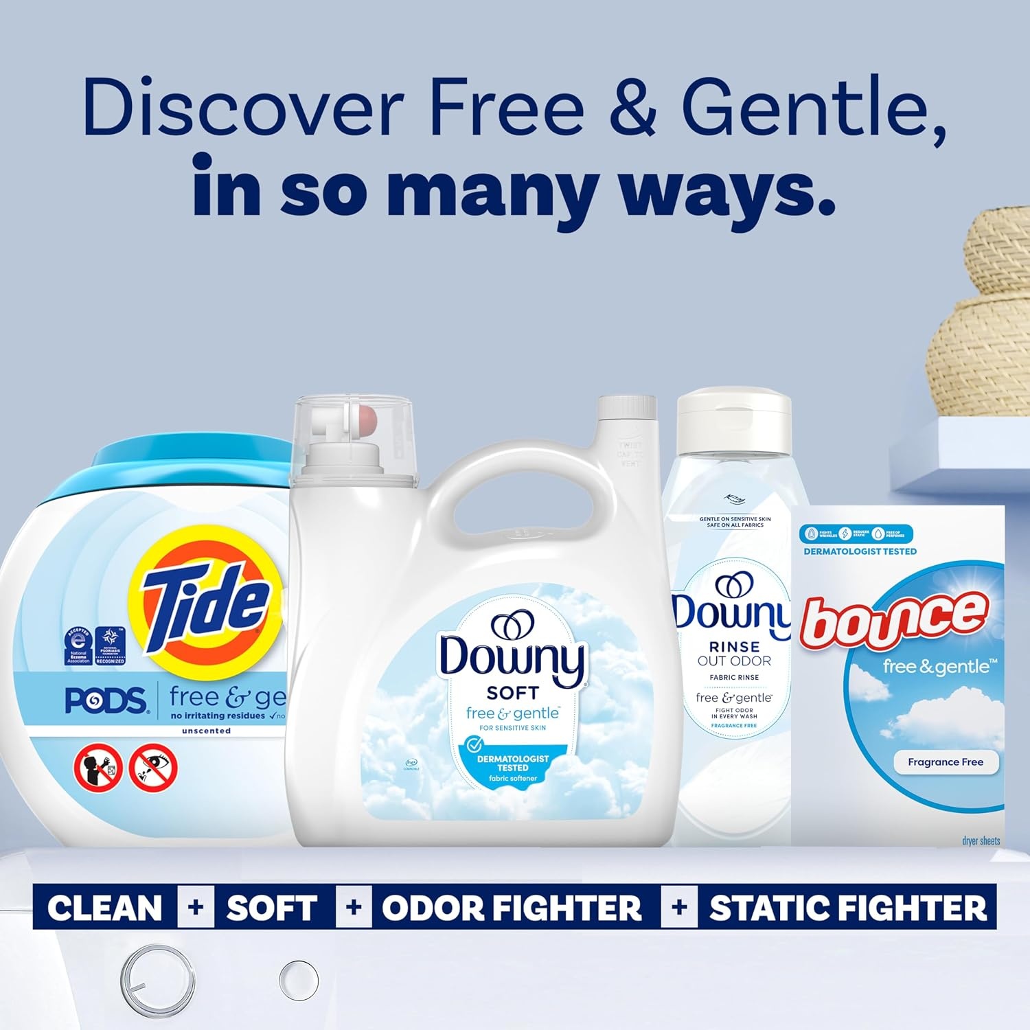 image:imageDowny Free amp Gentle Liquid Fabric Softener 140 fl oz 190 Loads Hypoallergenic Sensitive Skin Friendly Fabric Conditioner LiquidUnscented