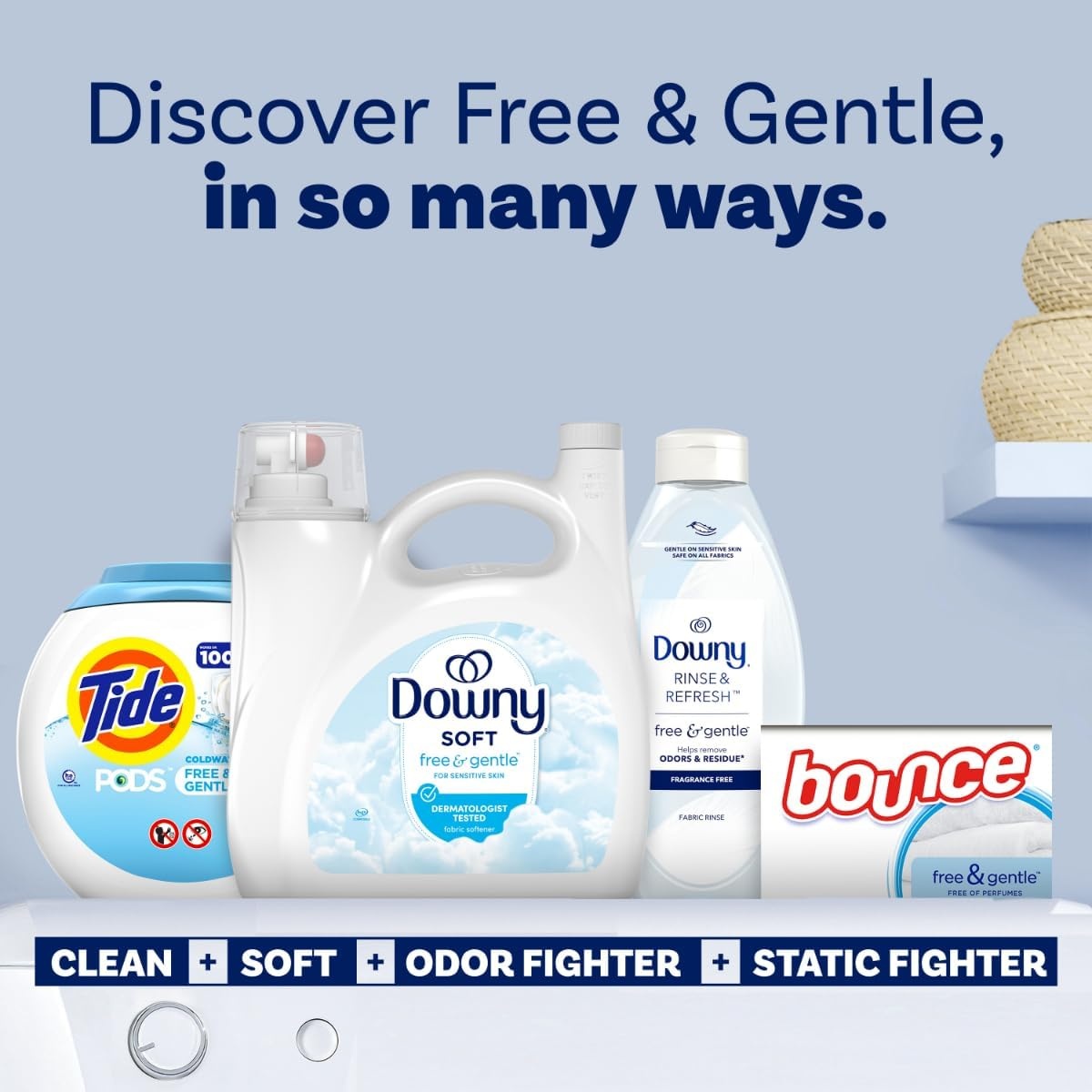 image:imageDowny Free amp Gentle Liquid Fabric Softener 140 fl oz 190 Loads Hypoallergenic Sensitive Skin Friendly Fabric Conditioner LiquidUnscented
