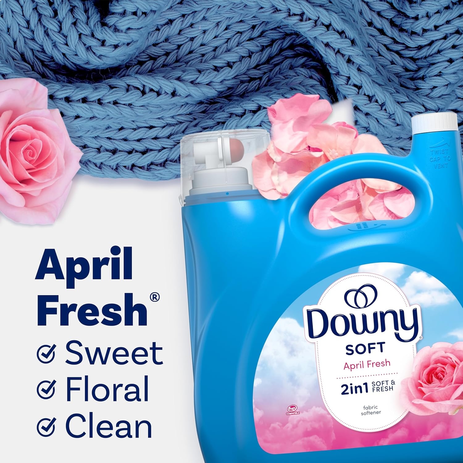 image:imageDowny Liquid Fabric Softener April Fresh 2in1 Fresh amp Soft 140 Fl Oz 190 Loads Fabric Conditioner For Freshness And SoftnessApril Fresh