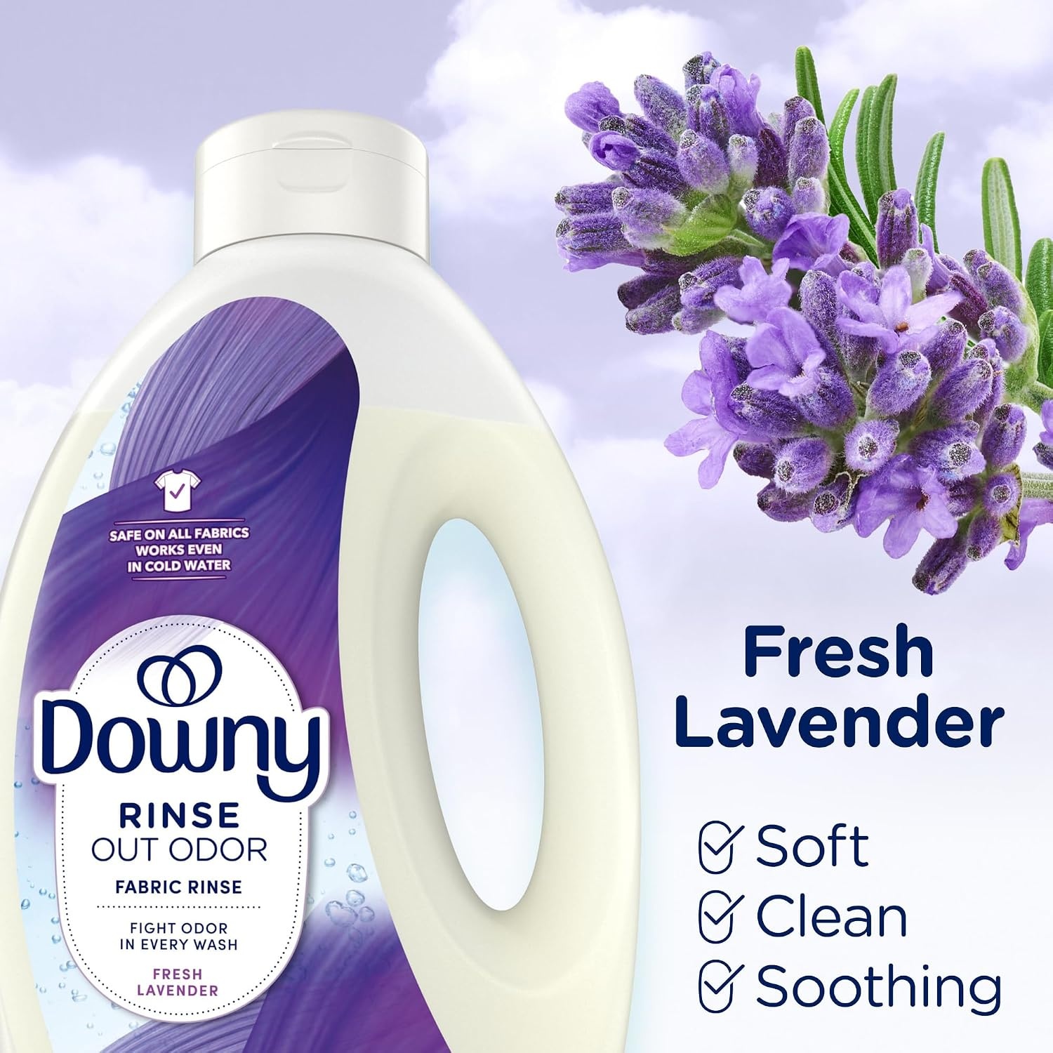 image:imageDowny RINSE amp REFRESH Laundry Odor Remover and Fabric Softener Fresh Lavender 48 fl oz Safe on ALL Fabrics Gentle on Skin HE CompatibleLavender