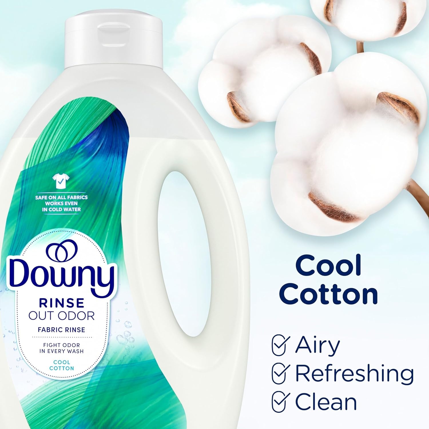 image:imageDowny Rinse Laundry Odor Remover Cool Cotton Scent 48 fl oz Fabric Softener And Laundry Odor Removal Rinse Fights Odors At The Source HE CompatibleCool Cotton