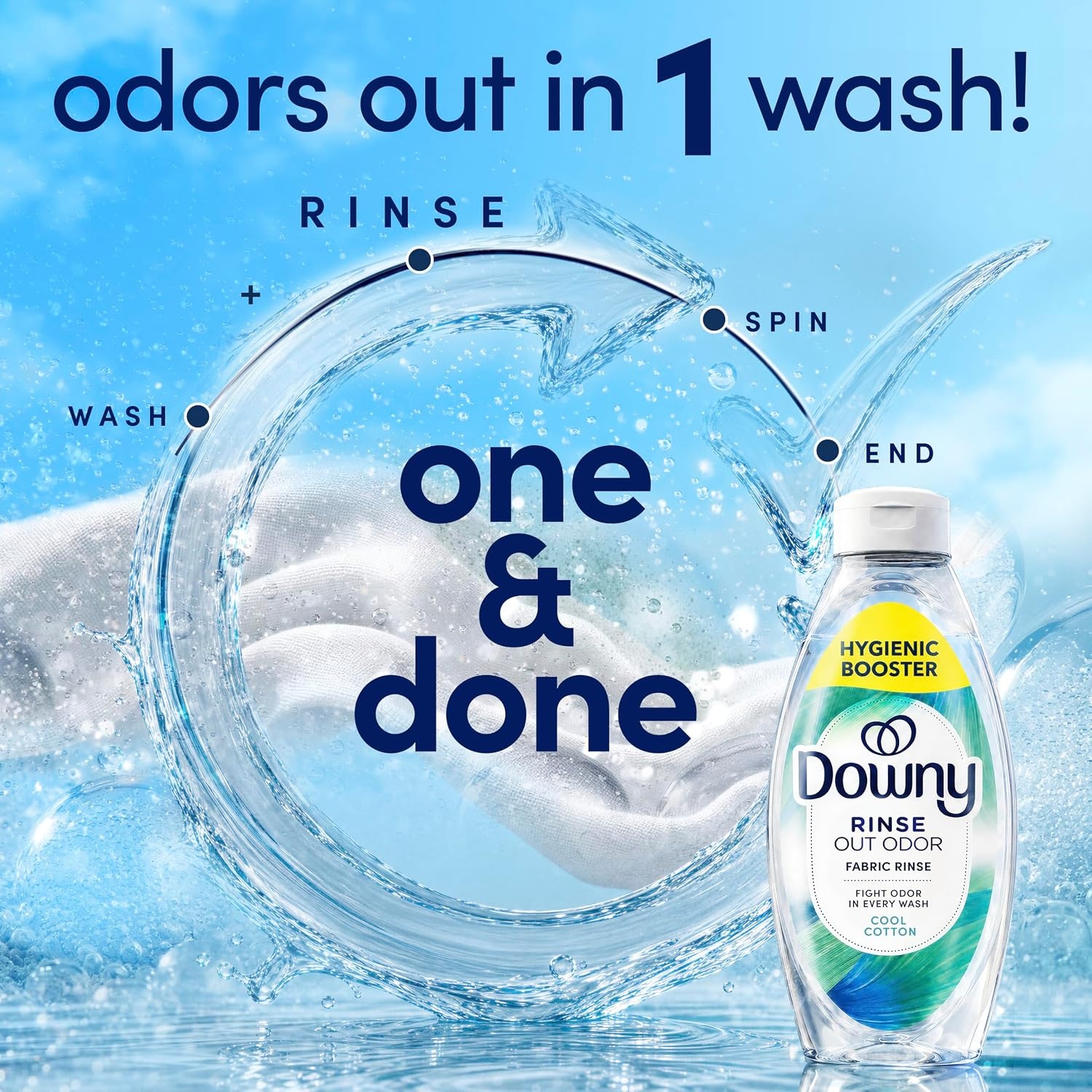 image:imageDowny Rinse Laundry Odor Remover Cool Cotton Scent 48 fl oz Fabric Softener And Laundry Odor Removal Rinse Fights Odors At The Source HE CompatibleCool Cotton