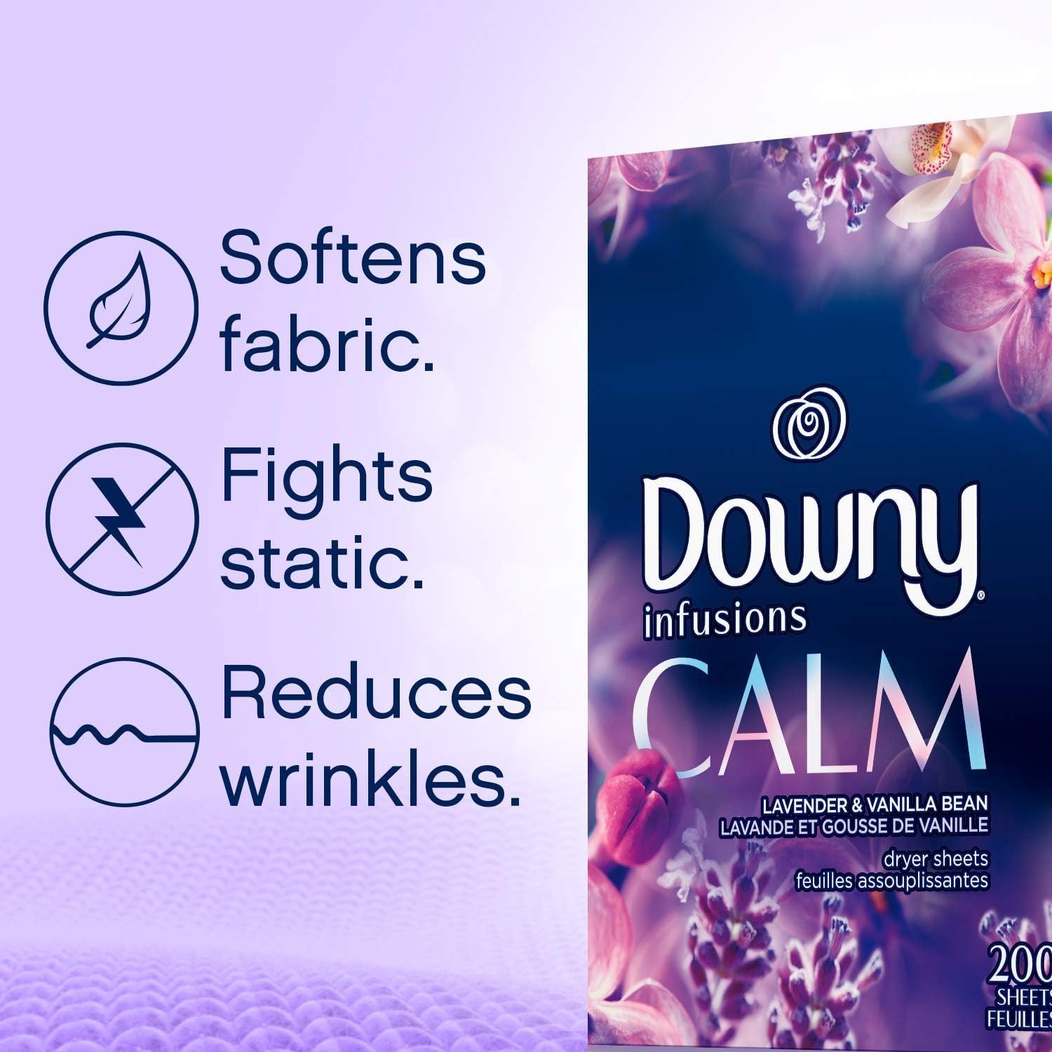 image:imageDowny Calm Mega Dryer Sheets Large Fabric Softener Sheets for Laundry Static Guard amp Softness Boost Laundry Dryer and Fabric Sheets 180 Count1 Count Pack of 105