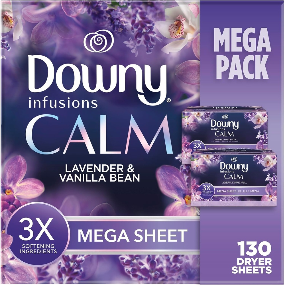 image:imageDowny Calm Mega Dryer Sheets Large Fabric Softener Sheets for Laundry Static Guard amp Softness Boost Laundry Dryer and Fabric Sheets 180 Count130 Count Pack of 1