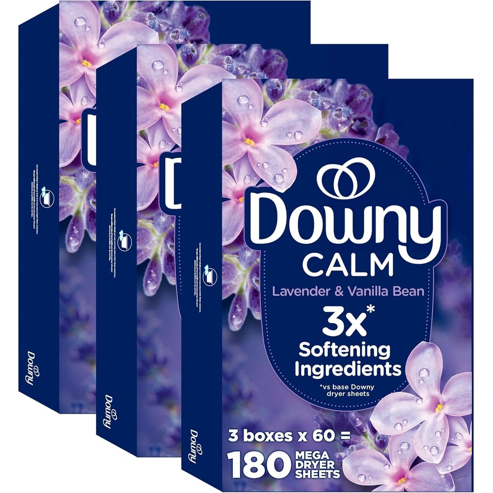 image:imageDowny Calm Mega Dryer Sheets Large Fabric Softener Sheets for Laundry Static Guard amp Softness Boost Laundry Dryer and Fabric Sheets 180 Count180 Count Pack of 1
