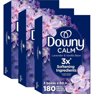 Downy Calm Mega Dryer Sheets, Large Fabric Softener Sheets for Laundry , Static Guard & Softness Boost, Laundry Dryer and Fabric Sheets, 180 Count(180 Count (Pack of 1))