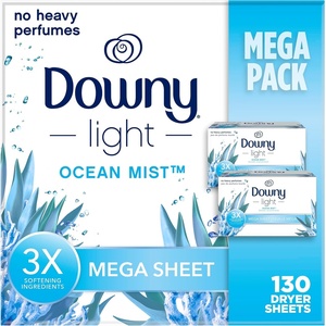 Downy Light Mega Dryer Sheets, Fabric Softener Dryer Sheets, Ocean Mist, 180 Count(Ocean Mist)